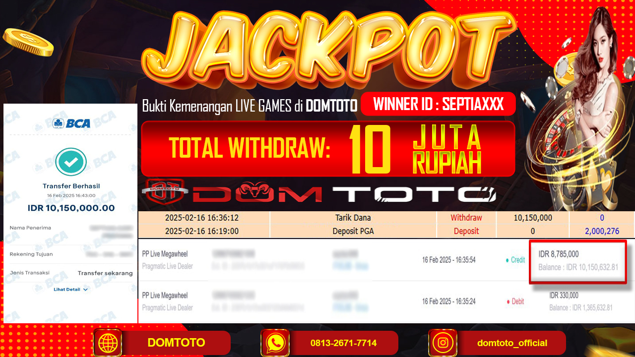 JACKPOT LIVE GAMES MEGAWHEEL 16 FEBRUARI 2025